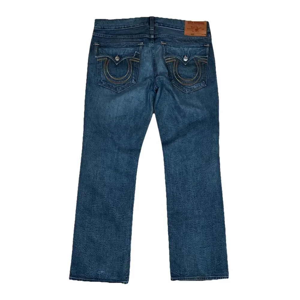 True Religion Ricky Straight Leg Jeans USA Made Mens 38Tag Sz 40x34 Flap Pockets